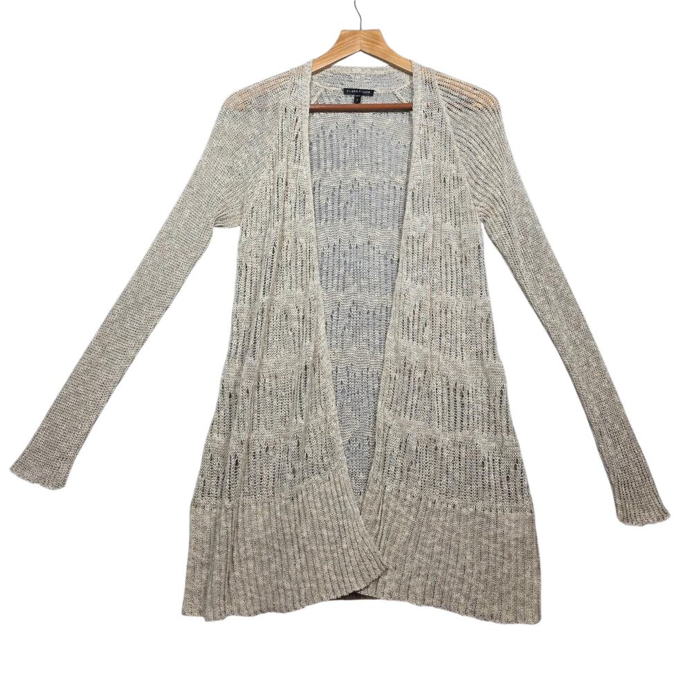 Eileen Fisher Organic Linen Lace Open Front Cardigan Size Small